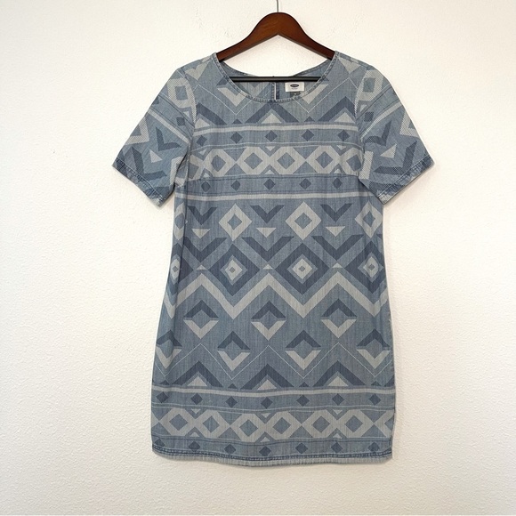Old Navy Aztec Geometric Print Chambray Shift Dress Size M - Picture 2 of 9